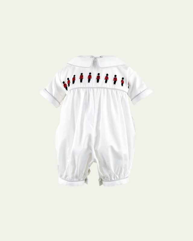 Boy's Soldier Embroidered Collared Playsuit, Size Newborn-12